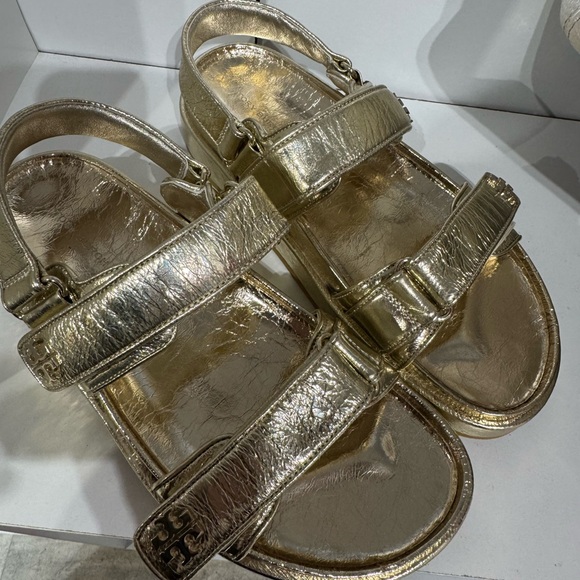 Tory Burch Kira Metallic Gold Platform Sandals - Picture 3 of 5